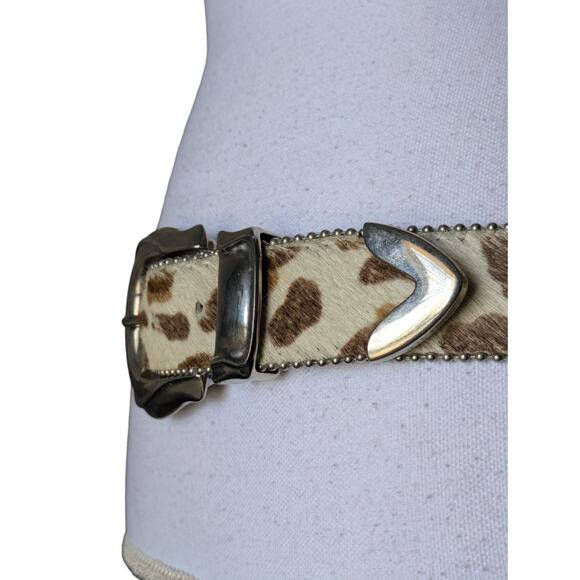 Vintage BB Simon Animal Print Calf Pony Hair Belt Sz XL Western Beige Tan Silver main image 11